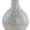 A&B Floral Antiqued Smokey Stoneware Bottle, Aqua & Tan