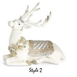 K&K Interiors Glittered Cream Gold & Silver Resin Reindeer (Various Styles)
