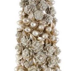 K&K Interiors Christmas Home Decor Resin Glittered Pinecone & Acorn Trees (Various Styles)