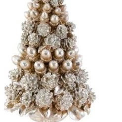 K&K Interiors Christmas Home Decor Resin Glittered Pinecone & Acorn Trees (Various Styles)