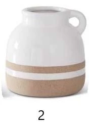 K&K Interiors White With Tan Stripes Ceramic Jug/Vase (Various Styles)
