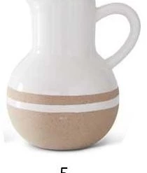 K&K Interiors White With Tan Stripes Ceramic Jug/Vase (Various Styles)