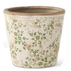 K&K Interiors Cream & Green Floral Ceramic Pot (Various Sizes)