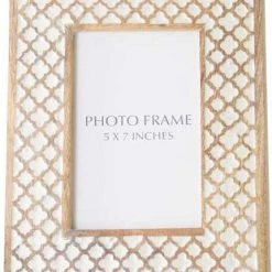 K&K Interiors Home Accents Light Mango Wood White Moroccan Pattern Photo Frame (Various Sizes)