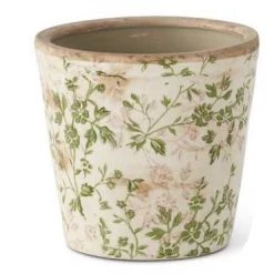 K&K Interiors Cream & Green Floral Ceramic Pot (Various Sizes)