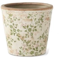 K&K Interiors Cream & Green Floral Ceramic Pot (Various Sizes)