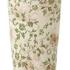 K&K Interiors Home Accents Tall Cream & Green Floral Ceramic Pot (Various Sizes)