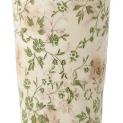 K&K Interiors Home Accents Tall Cream & Green Floral Ceramic Pot (Various Sizes)