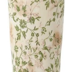 K&K Interiors Home Accents Tall Cream & Green Floral Ceramic Pot (Various Sizes)
