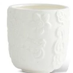 K&K Interiors Home Accents White Ceramic Art Deco Style Pot (Various Sizes)