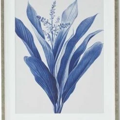 K&K Interiors Wall Art Silver Resin Framed Blue & White Botanical Print (Various Styles)