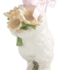 K&K Interiors Glitter Bunny With Pink Bow Holding Flowers (Various Styles)