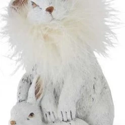 K&K Interiors White Resin Rabbit & Bunnies With Feather Collar (Various Styles) Spring