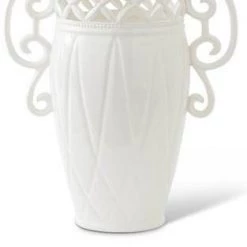 K&K Interiors White Ceramic Vase With Ornate Rim (Various Styles)