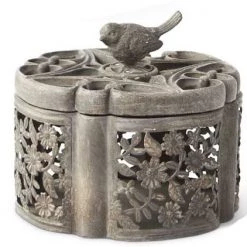 K&K Interiors Resin Filigree Box With Bird (Various Sizes) Home Accents