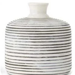 K&K Interiors White Crackle & Gray Striped Ceramic Vase With Fluted Neck (Various Sizes)