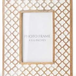 K&K Interiors Home Accents Light Mango Wood White Moroccan Pattern Photo Frame (Various Sizes)