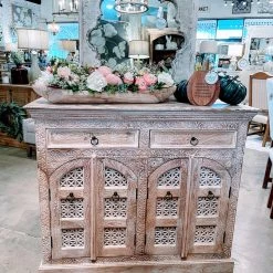 Global Imports Posie Carved Arch Mango Wood Cabinet (4 Door) Consoles, Breakfronts, & Sideboards