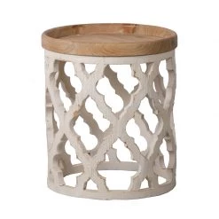 A&B Home White & Natural Round Side Table Accent Furniture