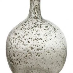 A&B Floral Round Glass Bottle Clear With Stony Finish Vases, Bottles, & Containers
