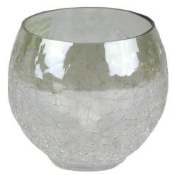 A&B Floral Crackle Glass Votive/Vase, Green Luster