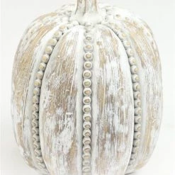 A&B Floral Porch View Home Candles Whitewashed Resin Beaded Pumpkin