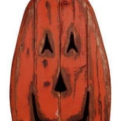 A&B Floral Wood Pumpkin With Face, Orange