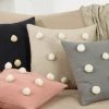 Saro Home Accents Pom Pom Down-Filled Pillow, (Various Colors)