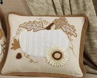 Saro Applique Knit Pumpkin Down-Filled Pillow