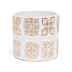 MeraVic Home Accents Concrete White/Gold Medallion Planter (Various Sizes)