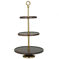 UMA Dark Brown Mango Wood 3-Tiered Server Decorative Trays & Risers
