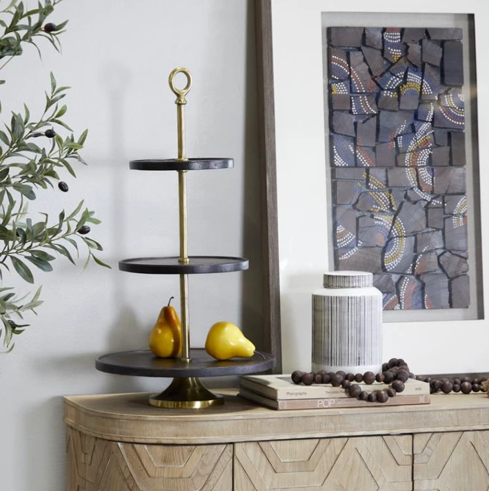 UMA Dark Brown Mango Wood 3-Tiered Server Decorative Trays & Risers 1 UMA Dark Brown Mango Wood 3-Tiered Server Decorative Trays & Risers