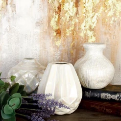 UMA Home Accents Opalescent White Ceramic Vase (Various Styles)