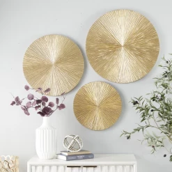 UMA Gold Wood Contemporary Abstract Wall Décor, Set Of 3