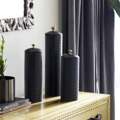 UMA Black Ceramic Modern Jars, Set Of 3 Home Accents