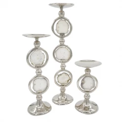 A&B Home Amelie Silver Pillar Candleholders, Set Of 3