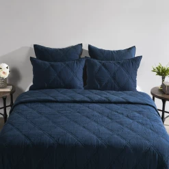 Classic Home Caleb Hand Stitched Midnight Blue 4 Piece King Set Bedding