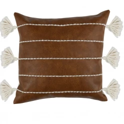 Classic Home Pillows Vegan Leather Pillow, Brown