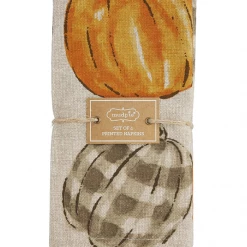 Mud Pie Watercolor Pumpkin Napkin Set, Orange And Gray