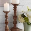 Mud Pie Porch View Home Candles Beaded Wooden Candleholders, Set Of 2