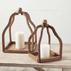 Mud Pie Natural Wood Beaded Lantern (Various Sizes) Home Accents