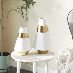UMA Vases, Bottles, & Containers White And Gold Metal Modern Vase (Various Sizes)