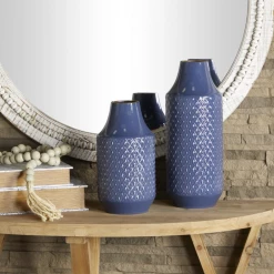 UMA Blue Metal Modern Diamond Vase (Various Sizes)