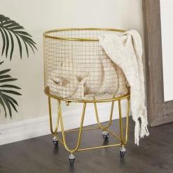 UMA Gold Metal Industrial Storage Basket Home Accents