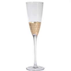 Zodax Fez Cut Glass Champagne Flute With Gold Leaf Kitchen Decor