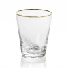 Zodax Negroni Hammered Tapered Double Old Fashioned Glass, Clear With Gold Rim