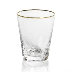 Zodax Negroni Hammered Tapered Double Old Fashioned Glass, Clear With Gold Rim