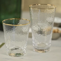 Zodax Negroni Hammered Tapered Double Old Fashioned Glass, Clear With Gold Rim