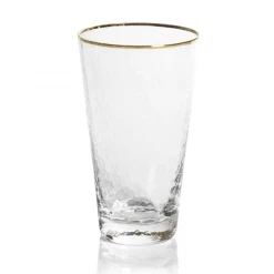 Zodax Negroni Hammered Tapered Highball Glass, Clear With Gold Rim Kitchen Decor