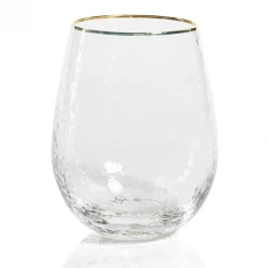 Zodax Negroni Hammered Stemless All-Purpose Glass, Clear With Gold Rim Kitchen Decor